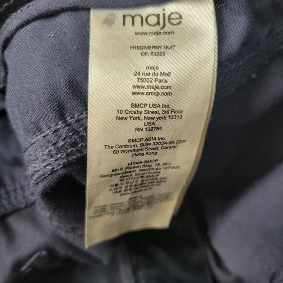 Maje Women's 28 Dark Navy Blue Velvet High Rise Slim Fit Stretch Designer Pants - Picture 5 of 9